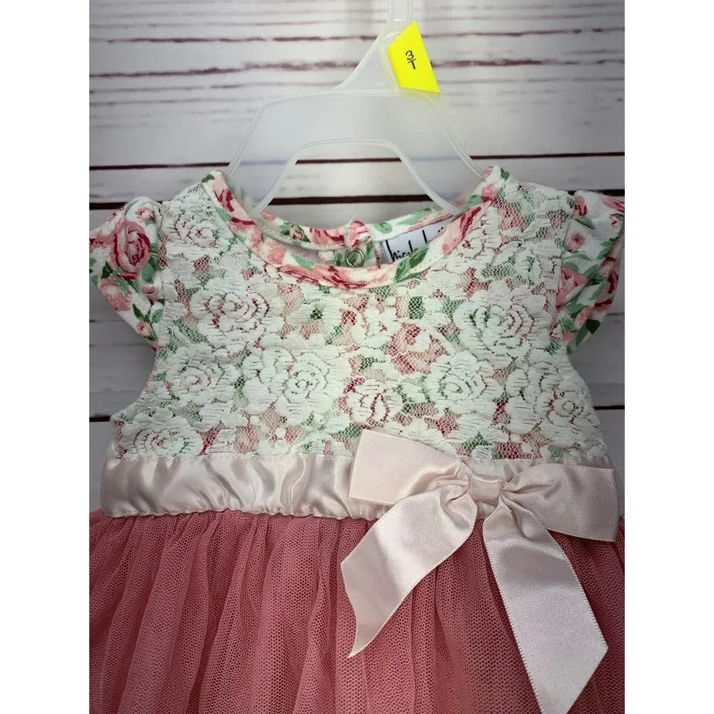 Nicole Miller Pink Floral Tulle Skirted Onesie Size 3/6 Months‎